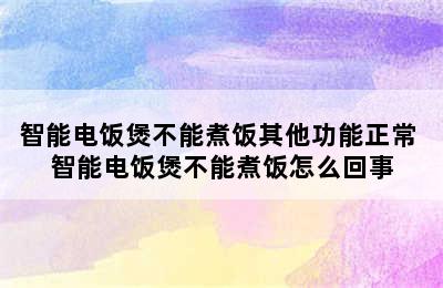 智能电饭煲不能煮饭其他功能正常 智能电饭煲不能煮饭怎么回事